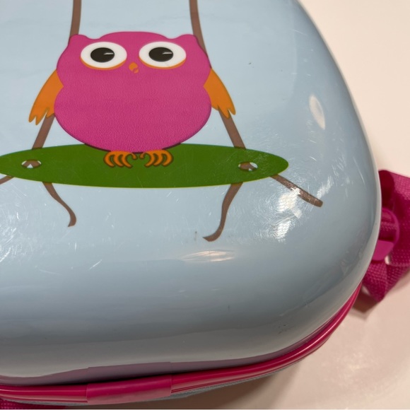 Blue Pink Owl Hard Shell Cover Travel Backpack - Picture 4 of 13